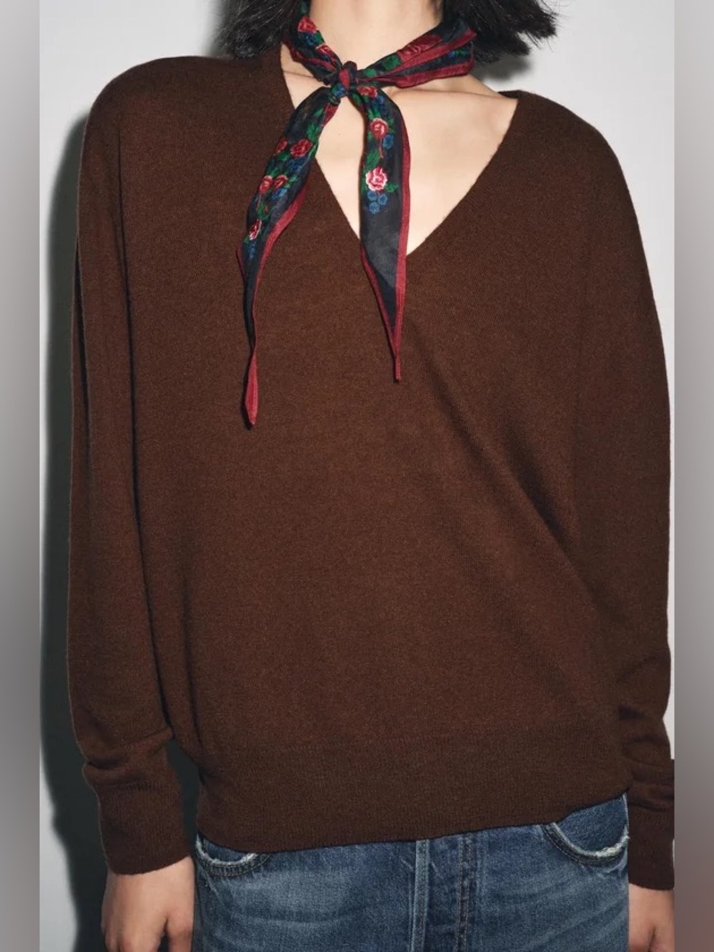 Zara 100% Extra Soft Wool V-Neck Sweater Brown L NWT